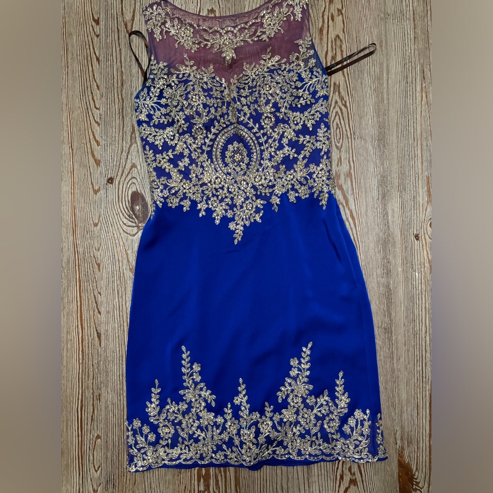 Short Embroidered Dresses COLOR: ROYAL BLUE/ GOLD